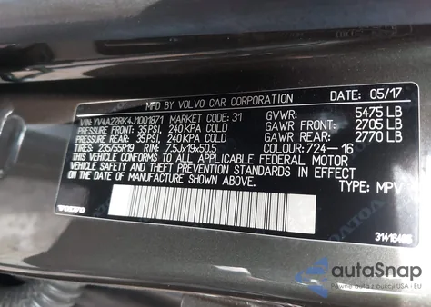 2018 Volvo Xc60 T6 Momentum z USA, uszkodzony, nr VIN YV4A22RK4J1001871